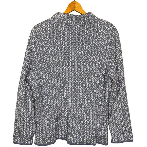 Skovhuus Organic Cotton Blue White Geometric Knit Zip Cardigan Sweater - Picture 4 of 6